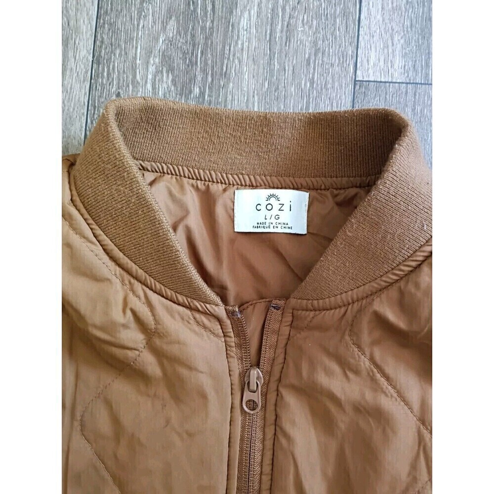 Cozi Puffer Jacket Women Size Large Lightweight Brown Full Zip Bomber Style - Picture 4 of 8
